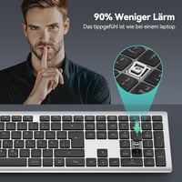 TECKNET Bluetooth Billentyűzet Vezeték Nélküli, Újratölthető 4 Eszközhöz, Német QWERTZ Kiosztás 6