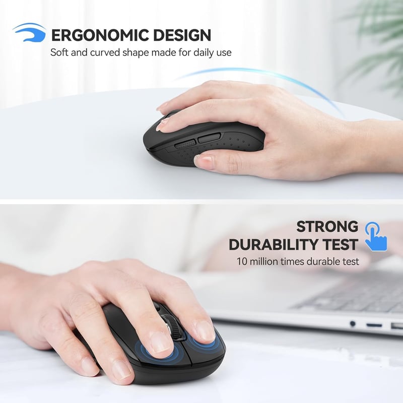 TECKNET Bluetooth Egér 4000 DPI Tri-Mode Vezeték Nélküli Egér Laptophoz PC-hez