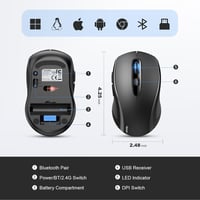 TECKNET Bluetooth Egér 4000 DPI Tri-Mode Vezeték Nélküli Egér Laptophoz PC-hez 9