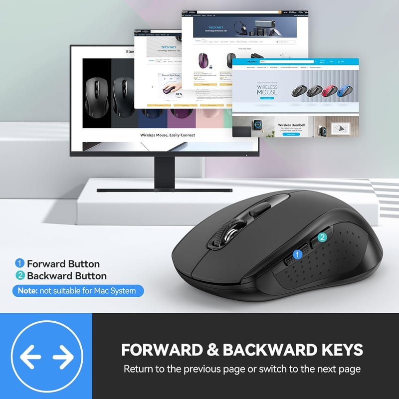 TECKNET Bluetooth Egér 4000 DPI Tri-Mode Vezeték Nélküli Egér Laptophoz PC-hez