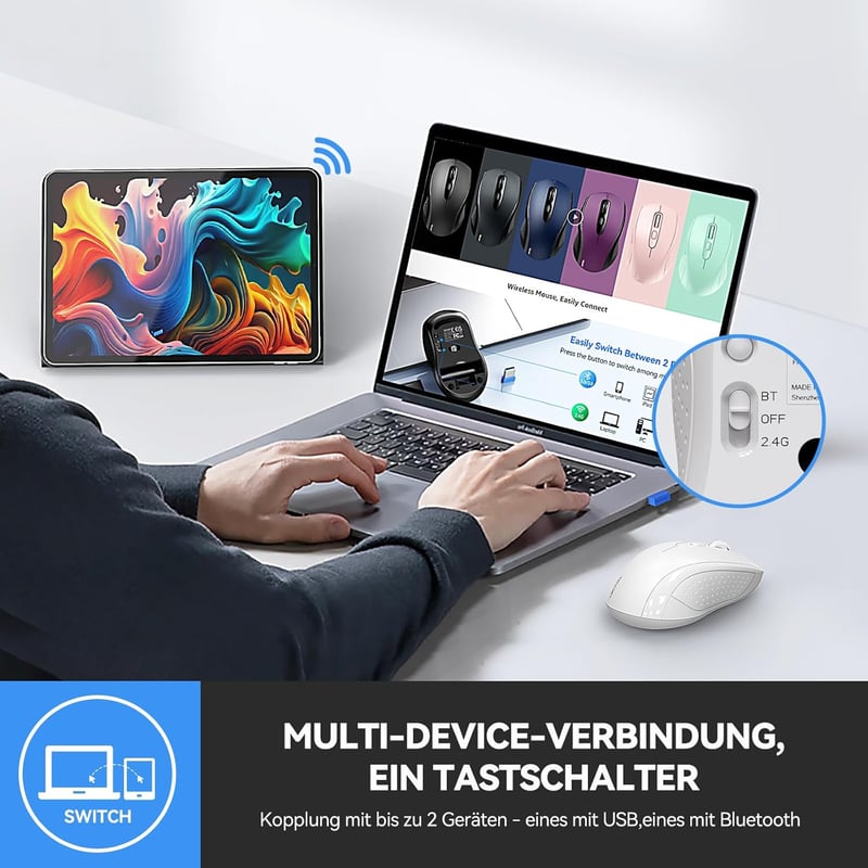 TECKNET Bluetooth Egér 4000 DPI Tri-Mode Vezeték Nélküli Egér Laptophoz PC-hez