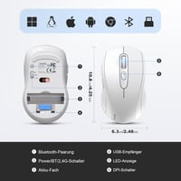 TECKNET Bluetooth Egér 4000 DPI Tri-Mode Vezeték Nélküli Egér Laptophoz PC-hez 8