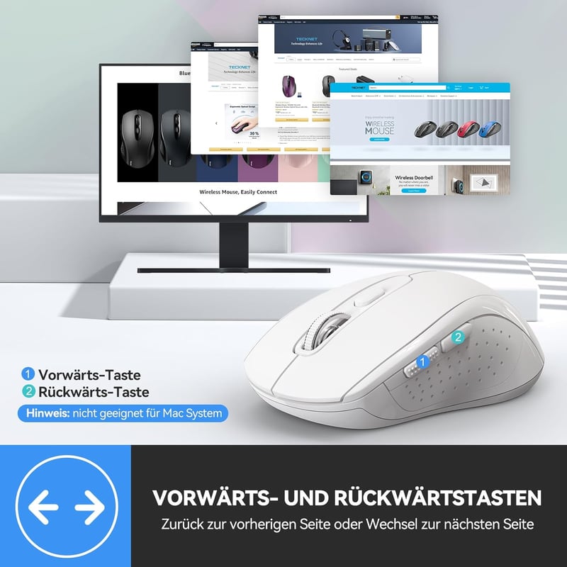TECKNET Bluetooth Egér 4000 DPI Tri-Mode Vezeték Nélküli Egér Laptophoz PC-hez