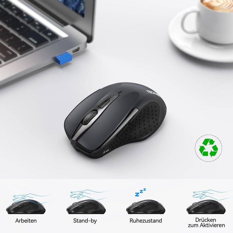 TECKNET Bluetooth Egér 4800 DPI Vezeték Nélküli Ergonomikus Csend Mód Laptop PC Mac