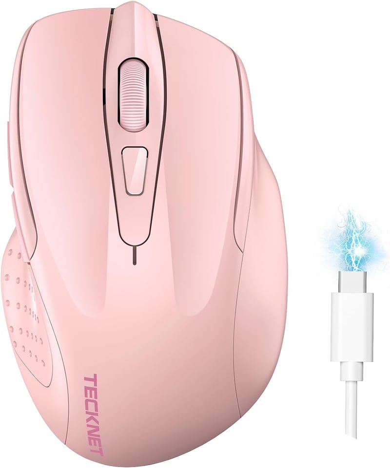 TECKNET Bluetooth vezeték nélküli egér, újratölthető, tri-mode, 4800 DPI, csendes - rózsaszín