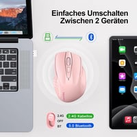 TECKNET Bluetooth vezeték nélküli egér, újratölthető, tri-mode, 4800 DPI, csendes - rózsaszín 3