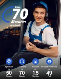 TECKNET Bluetooth Headset Mikrofonnal és USB Adapterrel, Zajszűrés, 70 Óra Beszélgetési Idő 4