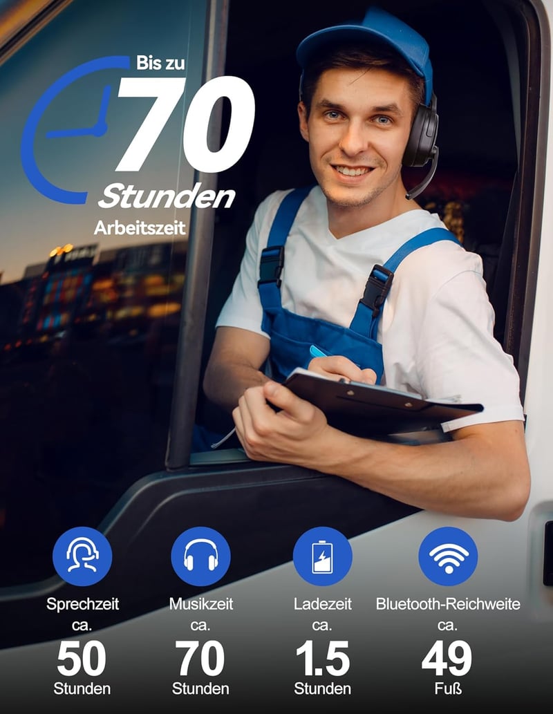 TECKNET Bluetooth Headset Mikrofonnal és USB Adapterrel, Zajszűrés, 70 Óra Beszélgetési Idő