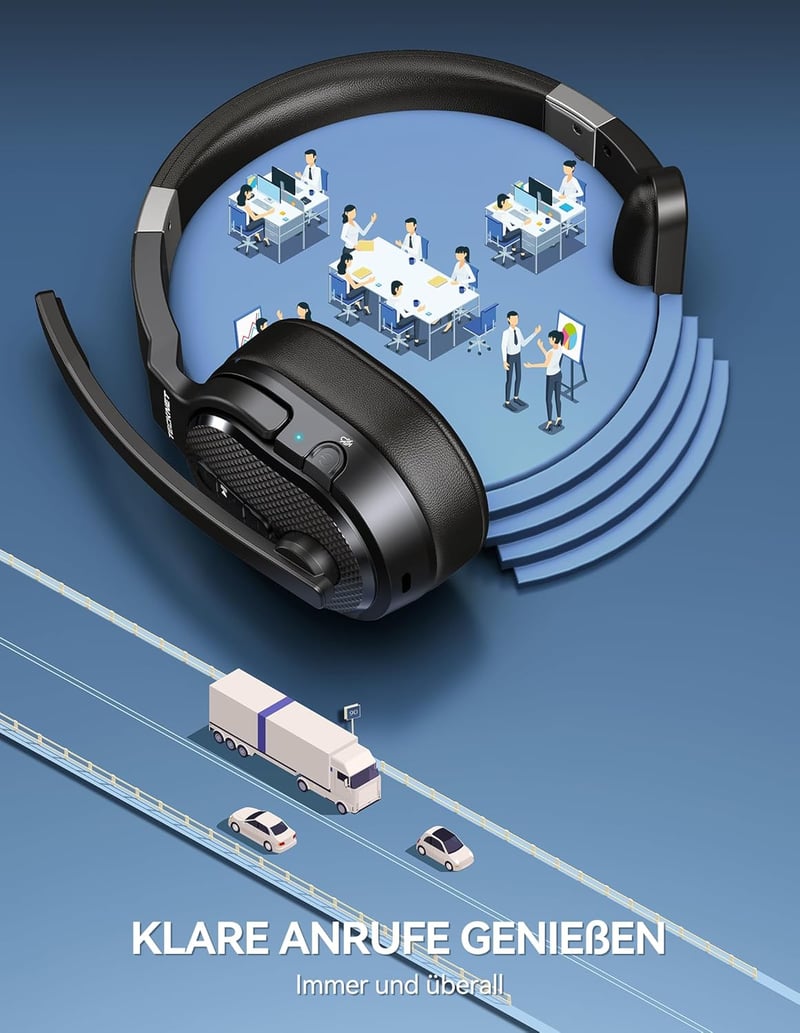 TECKNET Bluetooth Headset Mikrofonnal és USB Adapterrel, Zajszűrés, 70 Óra Beszélgetési Idő