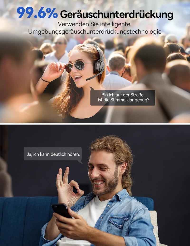 TECKNET Bluetooth Headset Mikrofonnal és USB Adapterrel, Zajszűrés, 70 Óra Beszélgetési Idő