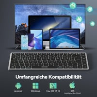 TECKNET Bluetooth tipkovnica bežična punjiva 2.4G i BT5.0 srebrno-crna ergonomska uredska tipkovnica 8