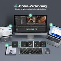 TECKNET Bluetooth tipkovnica bežična punjiva 2.4G i BT5.0 srebrno-crna ergonomska uredska tipkovnica 3