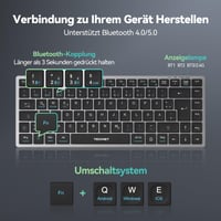 TECKNET Bluetooth tipkovnica bežična punjiva 2.4G i BT5.0 srebrno-crna ergonomska uredska tipkovnica 7