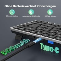 TECKNET Bluetooth tipkovnica bežična punjiva 2.4G i BT5.0 srebrno-crna ergonomska uredska tipkovnica 4