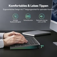 TECKNET Bluetooth tipkovnica bežična punjiva 2.4G i BT5.0 srebrno-crna ergonomska uredska tipkovnica 5