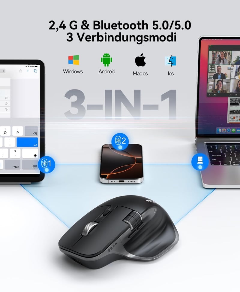 TECKNET Bluetooth Vezeték Nélküli Egér BT 5.0 Ergonomikus 4800 DPI Csendesen Működő