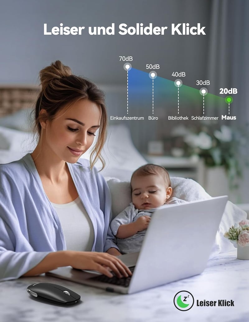TECKNET Bluetooth Vezeték Nélküli Egér Újratölthető 2.4G USB - 4000 DPI Csendes Laptop PC Tablet