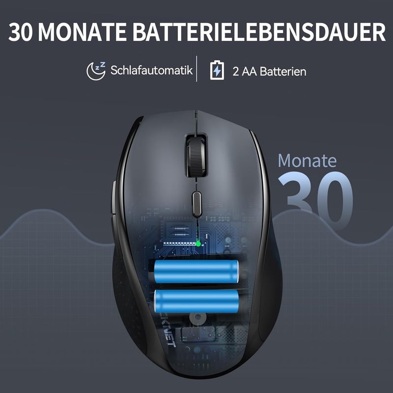TECKNET Bluetooth Wireless Egér 4800 DPI, Tri-Mode (BT 5.0/3.0/2.4G), Csendes Számítógép Egér Laptophoz