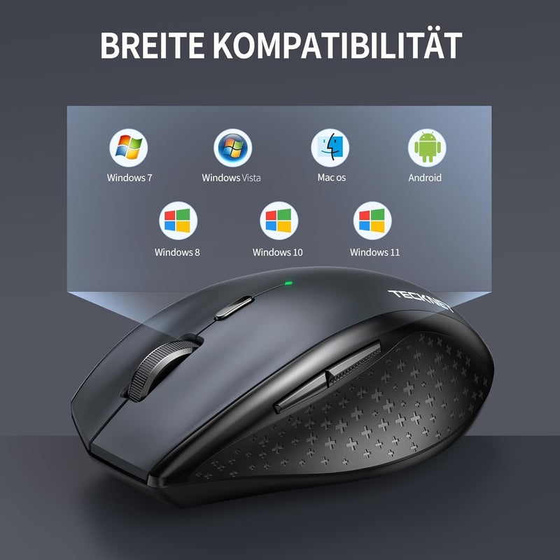TECKNET Bluetooth Wireless Egér 4800 DPI, Tri-Mode (BT 5.0/3.0/2.4G), Csendes Számítógép Egér Laptophoz