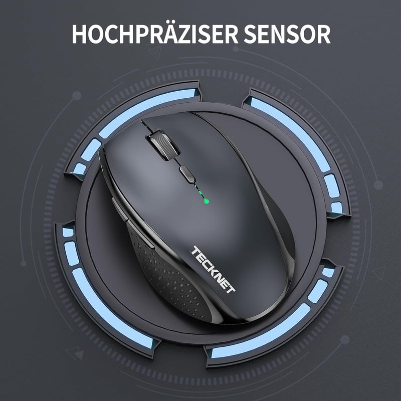 TECKNET Bluetooth Wireless Egér 4800 DPI, Tri-Mode (BT 5.0/3.0/2.4G), Csendes Számítógép Egér Laptophoz
