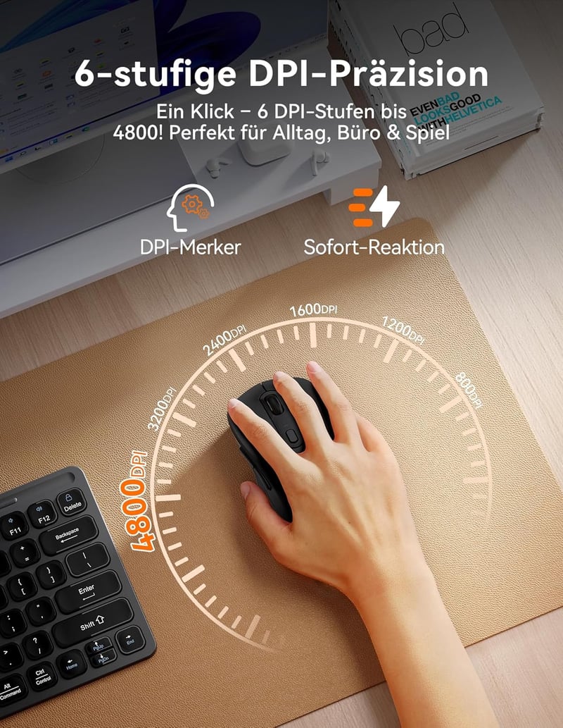 TECKNET Bluetooth Wireless Egér Tri Mode BT 5.0 2.4GHz 4800 DPI Csendes Ergonomikus