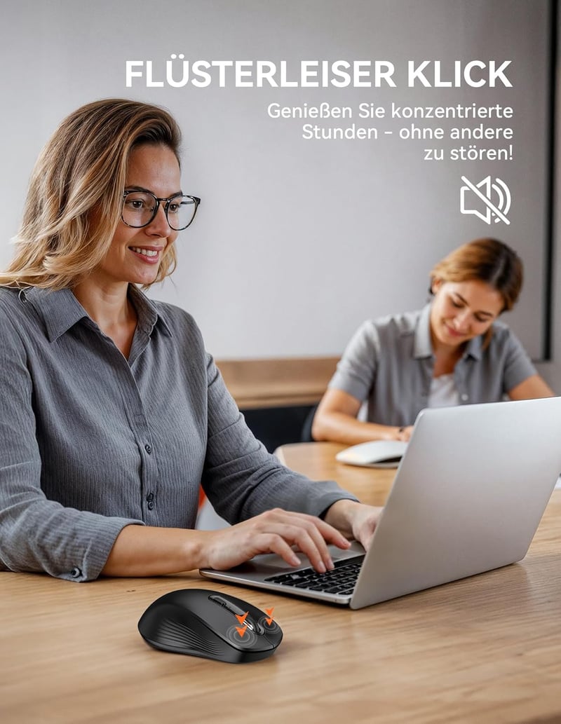 TECKNET Bluetooth Wireless Egér Tri Mode BT 5.0 2.4GHz 4800 DPI Csendes Ergonomikus