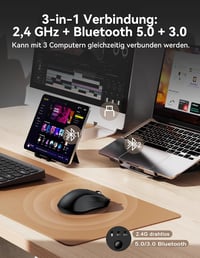 TECKNET Bluetooth Wireless Egér Tri Mode BT 5.0 2.4GHz 4800 DPI Csendes Ergonomikus 2