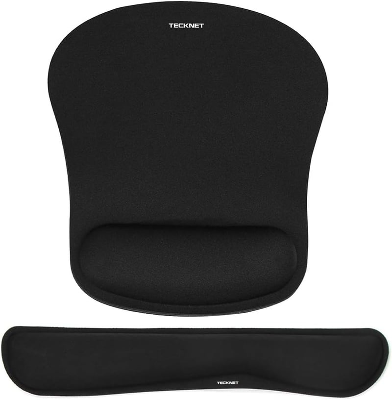 TECKNET Egérpad Csuklótámaszos Gél Párna és Ergonomikus Billentyűzet Csukló Alátét Szett Fekete