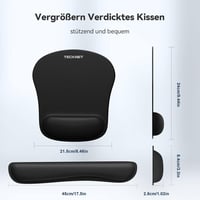 TECKNET Egérpad Csuklótámaszos Gél Párna és Ergonomikus Billentyűzet Csukló Alátét Szett Fekete 7