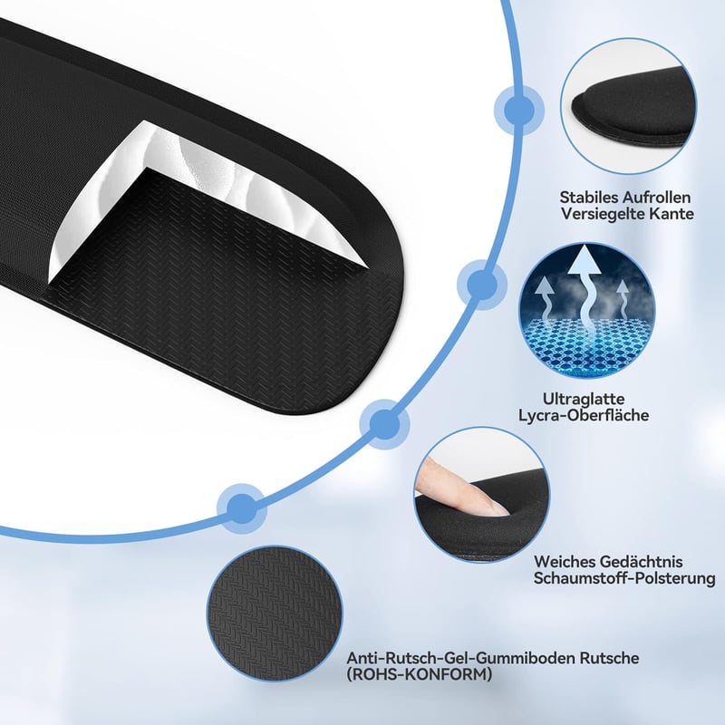 TECKNET Egérpad Csuklótámaszos Gél Párna és Ergonomikus Billentyűzet Csukló Alátét Szett Fekete