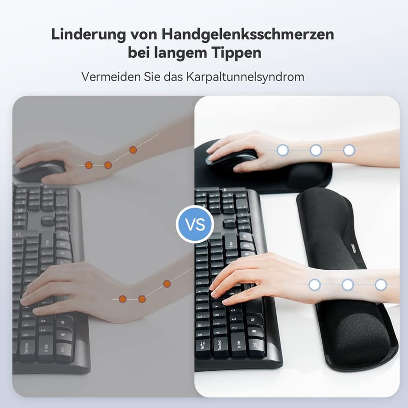 TECKNET Egérpad Csuklótámaszos Gél Párna és Ergonomikus Billentyűzet Csukló Alátét Szett Fekete