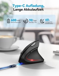 TECKNET Ergonomikus Bluetooth Egér, Újratölthető Vezeték Nélküli Vertikális Egér 4800 DPI 3