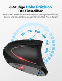 TECKNET Ergonomikus Bluetooth Egér, Újratölthető Vezeték Nélküli Vertikális Egér 4800 DPI 5