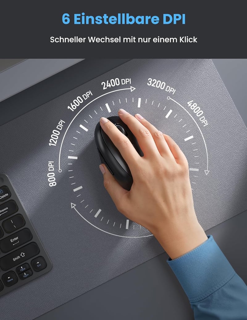 TECKNET Ergonomikus Bluetooth Egér Vezeték Nélküli 3 Eszközhöz 4800 DPI Csendes