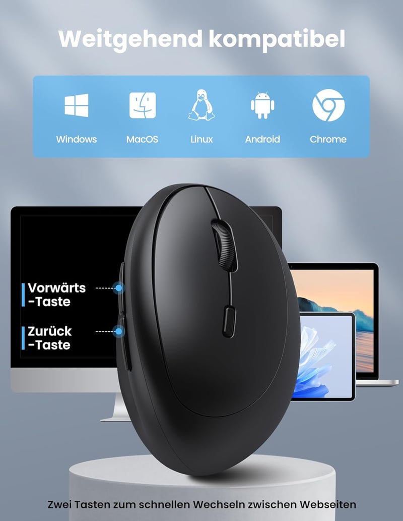 TECKNET Ergonomikus Bluetooth Egér Vezeték Nélküli 3 Eszközhöz 4800 DPI Csendes