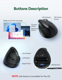 TECKNET Ergonomikus Vezeték Nélküli Egér 2.4GHz Optikai 6 Gomb 5 DPI 7