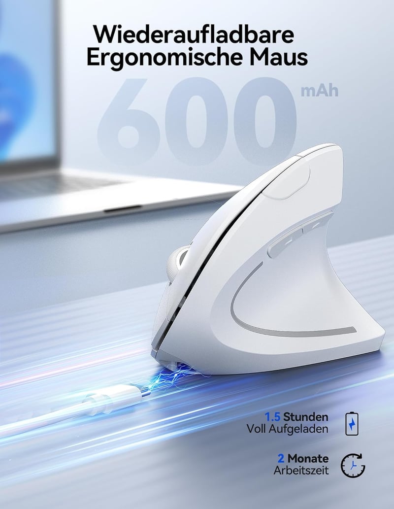 TECKNET Ergonomikus Vezeték Nélküli Egér 2.4G Optikai 4800DPI 6 Gomb Laptop PC Mac - White