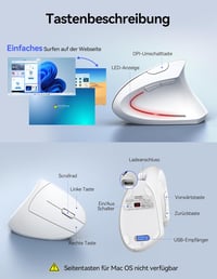 TECKNET Ergonomikus Vezeték Nélküli Egér 2.4G Optikai 4800DPI 6 Gomb Laptop PC Mac - White 8