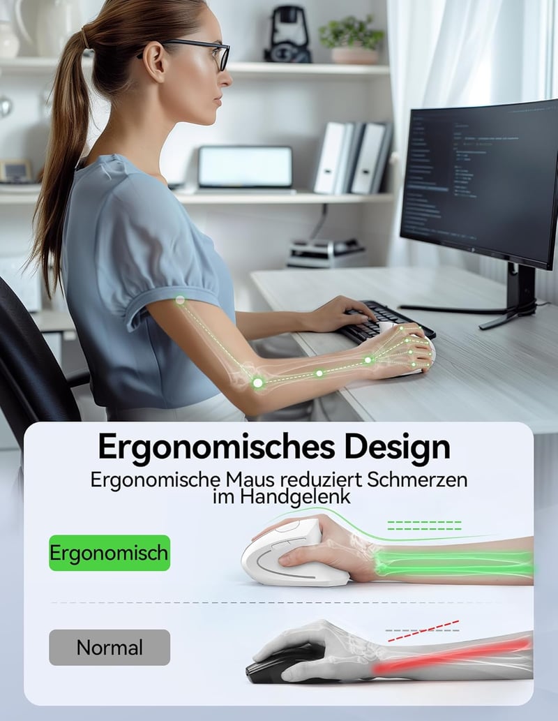 TECKNET Ergonomikus Vezeték Nélküli Egér 2.4G Optikai 4800DPI 6 Gomb Laptop PC Mac - White