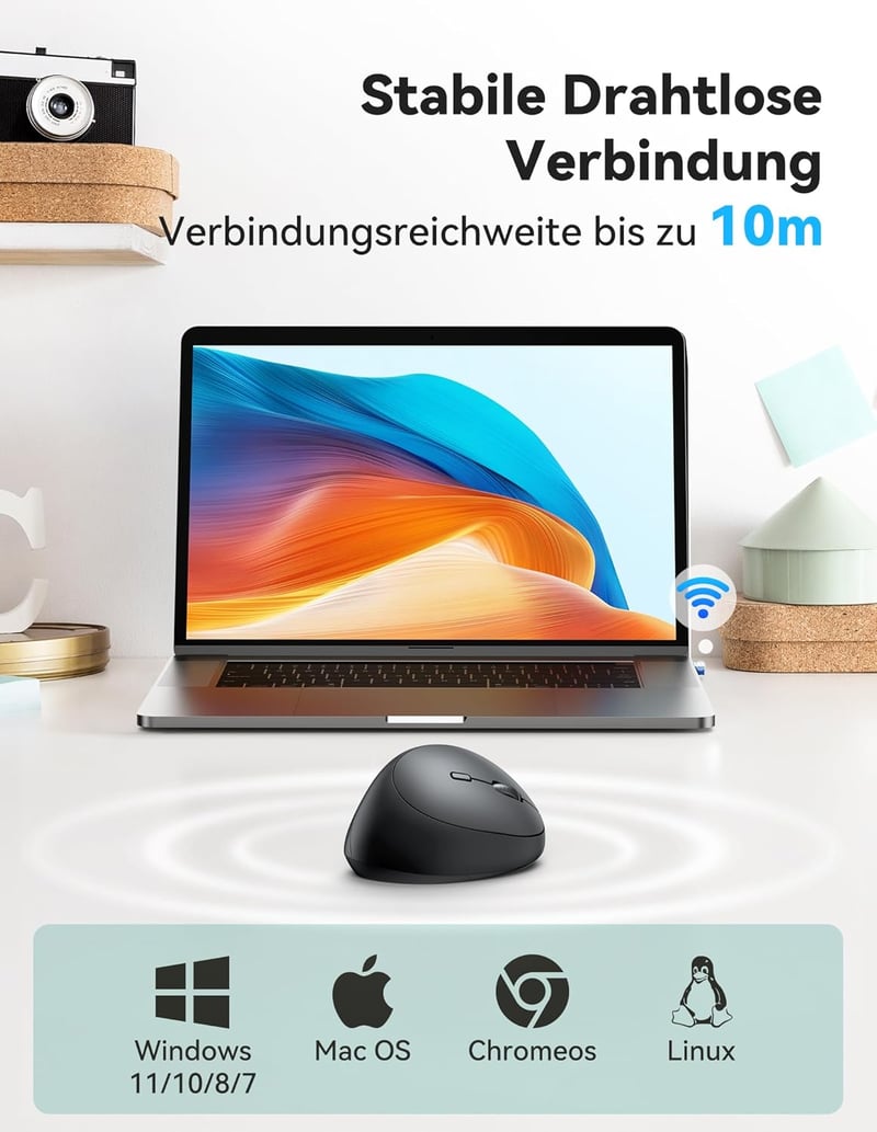 TECKNET Ergonomikus Vezeték Nélküli Egér 4800 DPI, Csendes Vertikális Egér 6 Gombbal