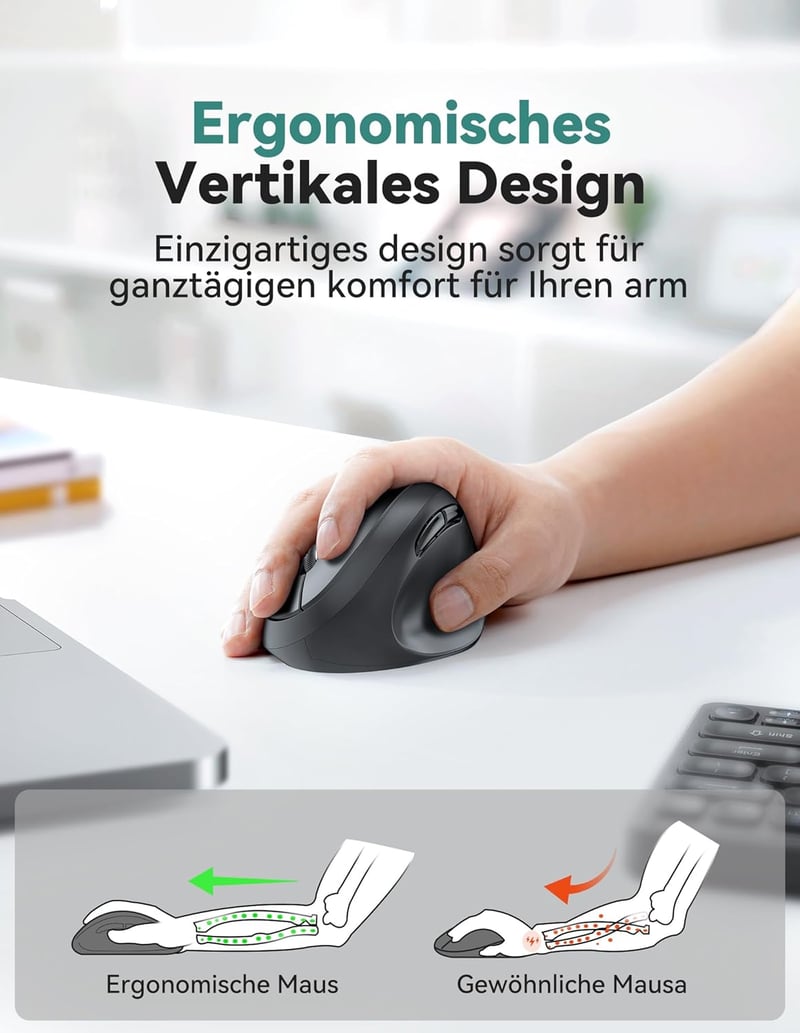 TECKNET Ergonomikus Vezeték Nélküli Egér 4800 DPI, Csendes Vertikális Egér 6 Gombbal