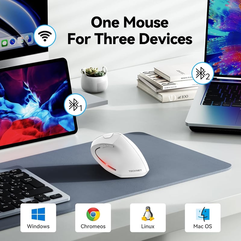 TECKNET Ergonomikus Vezeték Nélküli Egér Bluetooth 5.0 4800 DPI Laptop PC Mac