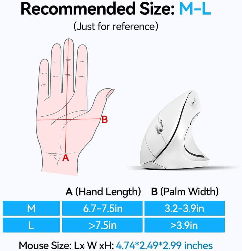TECKNET Ergonomikus Vezeték Nélküli Egér Bluetooth 5.0 4800 DPI Laptop PC Mac