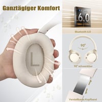 Bluetooth 6.0 slúchadlá cez uši TECKNET s aktívnym potlačením hluku, 70 hodín prehrávania, 6 režimov EQ, 3,5 mm audio kábel, biele 5