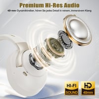 Bluetooth 6.0 slúchadlá cez uši TECKNET s aktívnym potlačením hluku, 70 hodín prehrávania, 6 režimov EQ, 3,5 mm audio kábel, biele 3