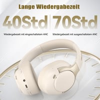 Bluetooth 6.0 slúchadlá cez uši TECKNET s aktívnym potlačením hluku, 70 hodín prehrávania, 6 režimov EQ, 3,5 mm audio kábel, biele 4