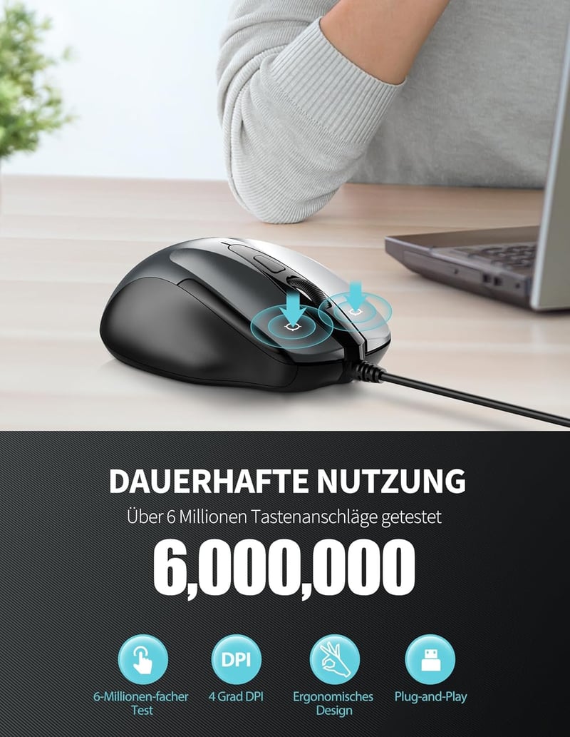 TeckNet Pro S2 Vezetékes USB Egér 6 Gomb 2000 DPI Gamer Egér