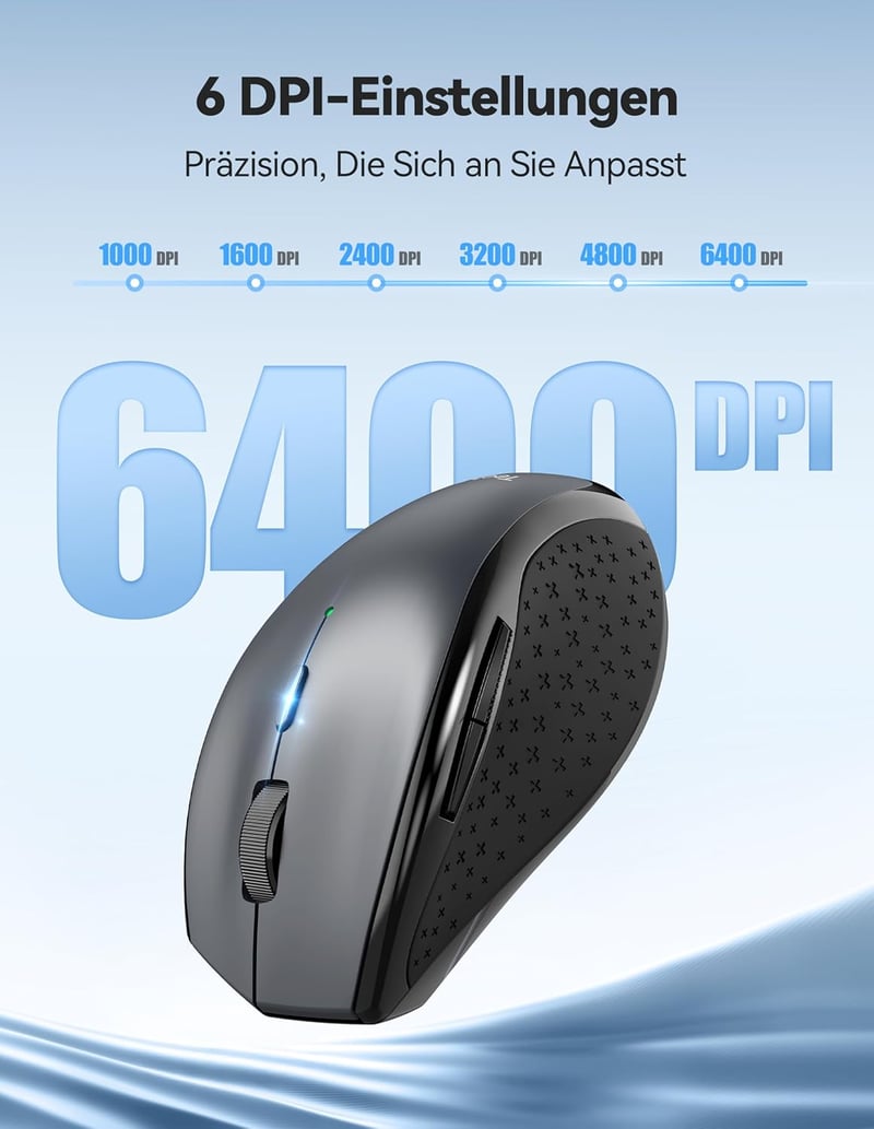 TECKNET PRO Vezeték nélküli egér 6400 DPI, ergonomikus, 6 gomb, szürke