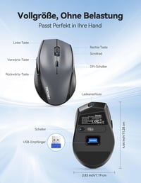 TECKNET PRO Vezeték nélküli egér 6400 DPI, ergonomikus, 6 gomb, szürke 7