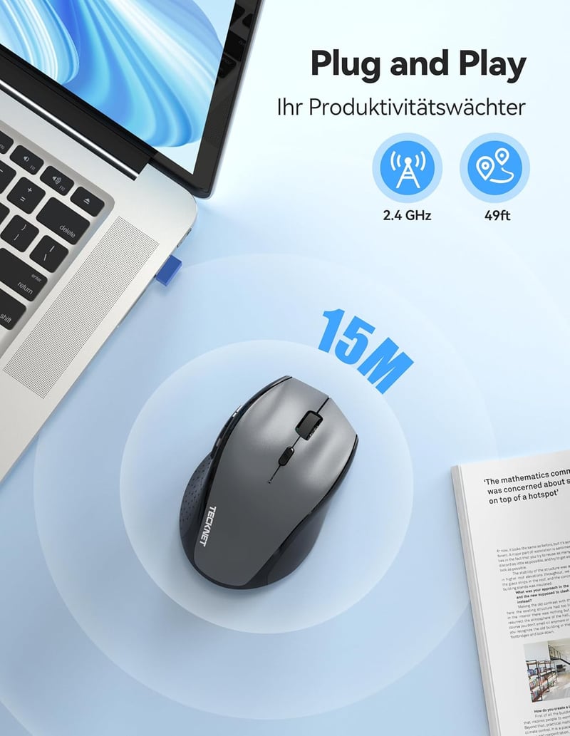 TECKNET PRO Vezeték nélküli egér 6400 DPI, ergonomikus, 6 gomb, szürke